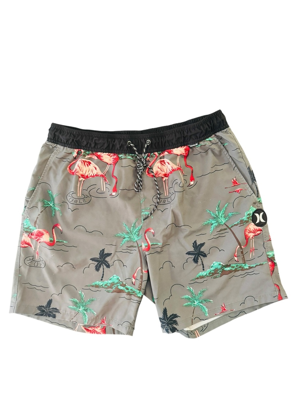 Hurley Men’s Flamingo Tropical Swim Board Shorts Gray Large
